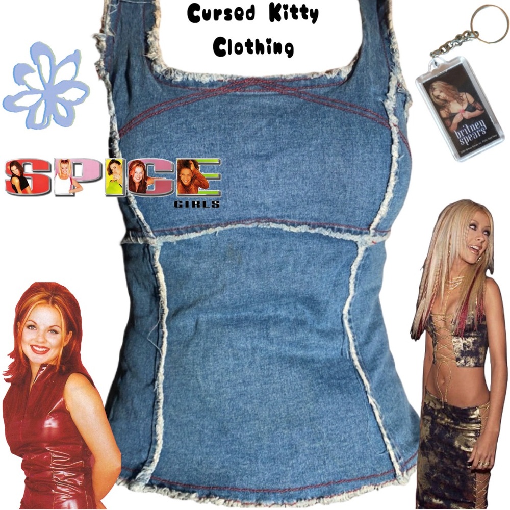 βΌοΈNOW SOLD βΌοΈ 1990s VINTAGE PICASSO RARE Brittney Spears Denim Patchwork - Picture 1 of 6